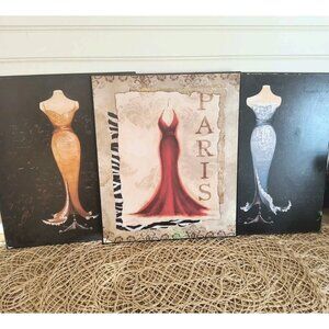 SET/3 Paris Dress Form Design Plaques, Evening Gowns, Dresses, Wall Hangings